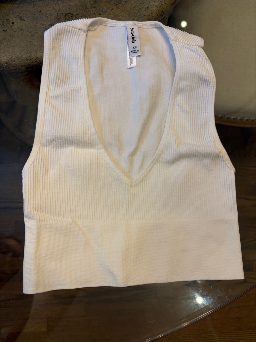 Sunday Best Ivory Ribbed V-Neck Crop Tank